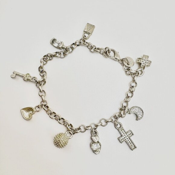 Sterling Silver 925 Charm Bracelet Lock Key Heart Theme Size 8.25" Length - Picture 1 of 12